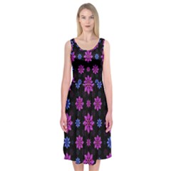 Stylized Dark Floral Pattern Midi Sleeveless Dress by dflcprints