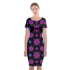 Stylized Dark Floral Pattern Classic Short Sleeve Midi Dress by dflcprints