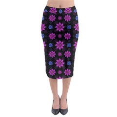 Stylized Dark Floral Pattern Midi Pencil Skirt by dflcprints