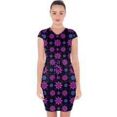 Stylized Dark Floral Pattern Capsleeve Drawstring Dress  by dflcprints