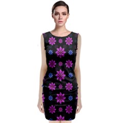 Stylized Dark Floral Pattern Sleeveless Velvet Midi Dress by dflcprints