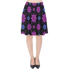 Stylized Dark Floral Pattern Velvet High Waist Skirt by dflcprints