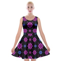 Stylized Dark Floral Pattern Velvet Skater Dress by dflcprints