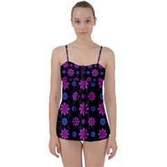 Stylized Dark Floral Pattern Babydoll Tankini Set by dflcprints