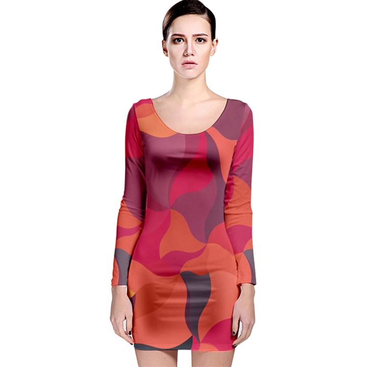 Red Orange Yellow Pink Art Long Sleeve Bodycon Dress