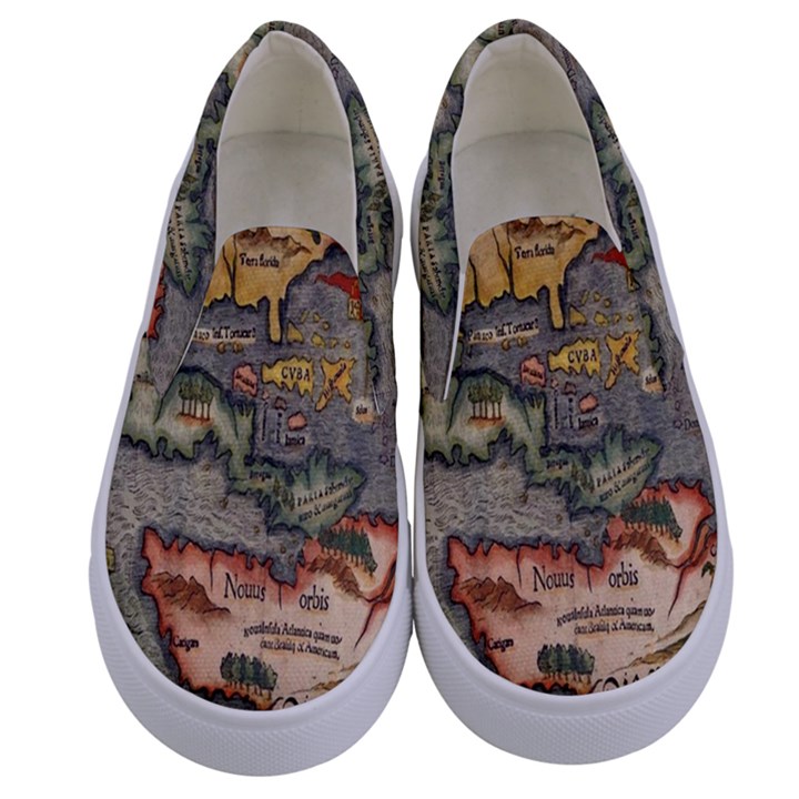 VINTAGE MAP Kids  Canvas Slip Ons