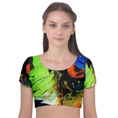 I Wonder 1 Velvet Short Sleeve Crop Top  by bestdesignintheworld