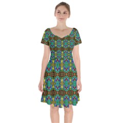 Colorful-29 Short Sleeve Bardot Dress by ArtworkByPatrick