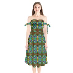 Colorful-29 Shoulder Tie Bardot Midi Dress by ArtworkByPatrick