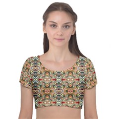 Artwork By Patrick-colorful-31 Velvet Short Sleeve Crop Top 