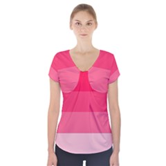 Pink Scarlet Gradient Stripes Pattern Short Sleeve Front Detail Top by yoursparklingshop