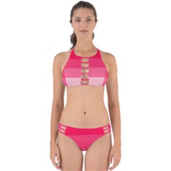 Pink Scarlet Gradient Stripes Pattern Perfectly Cut Out Bikini Set by yoursparklingshop