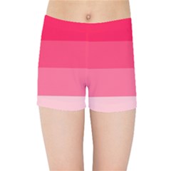 Pink Scarlet Gradient Stripes Pattern Kids Sports Shorts by yoursparklingshop