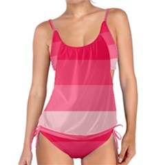 Pink Scarlet Gradient Stripes Pattern Tankini Set by yoursparklingshop