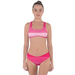 Pink Scarlet Gradient Stripes Pattern Criss Cross Bikini Set by yoursparklingshop