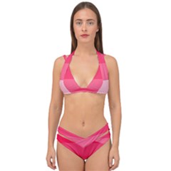 Pink Scarlet Gradient Stripes Pattern Double Strap Halter Bikini Set by yoursparklingshop