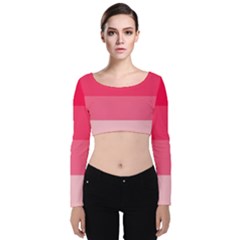 Pink Scarlet Gradient Stripes Pattern Velvet Crop Top