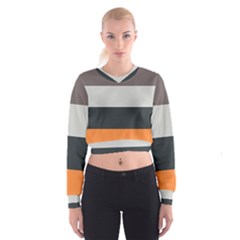 Orange Sand Charcoal Stripes Pattern Striped Elegant Cropped Sweatshirt by yoursparklingshop