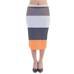 Orange Sand Charcoal Stripes Pattern Striped Elegant Velvet Midi Pencil Skirt by yoursparklingshop