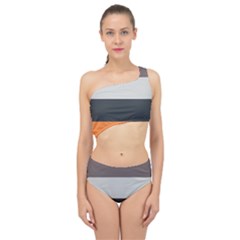 Orange Sand Charcoal Stripes Pattern Striped Elegant Spliced Up Swimsuit by yoursparklingshop