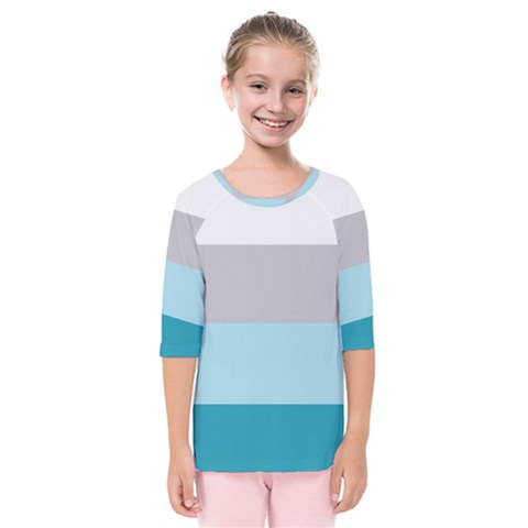 Blue Gray Striped Pattern Horizontal Stripes Kids  Quarter Sleeve Raglan Tee by yoursparklingshop