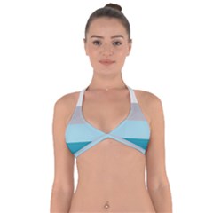 Blue Gray Striped Pattern Horizontal Stripes Halter Neck Bikini Top by yoursparklingshop