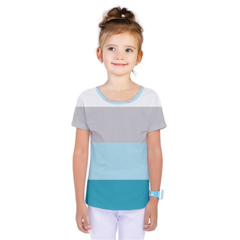 Blue Gray Striped Pattern Horizontal Stripes Kids  One Piece Tee by yoursparklingshop