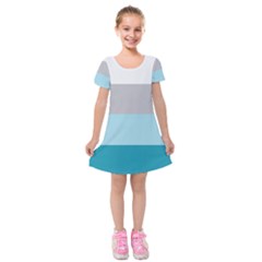 Blue Gray Striped Pattern Horizontal Stripes Kids  Short Sleeve Velvet Dress by yoursparklingshop