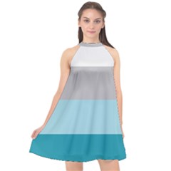 Blue Gray Striped Pattern Horizontal Stripes Halter Neckline Chiffon Dress  by yoursparklingshop