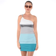 Blue Gray Striped Pattern Horizontal Stripes One Soulder Bodycon Dress by yoursparklingshop