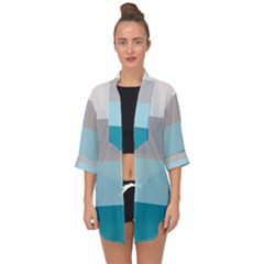 Blue Gray Striped Pattern Horizontal Stripes Open Front Chiffon Kimono by yoursparklingshop