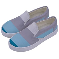 Blue Gray Striped Pattern Horizontal Stripes Kids  Canvas Slip Ons by yoursparklingshop