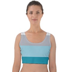 Blue Gray Striped Pattern Horizontal Stripes Velvet Crop Top