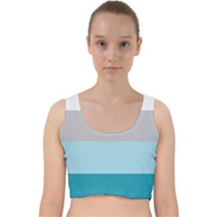 Blue Gray Striped Pattern Horizontal Stripes Velvet Racer Back Crop Top by yoursparklingshop