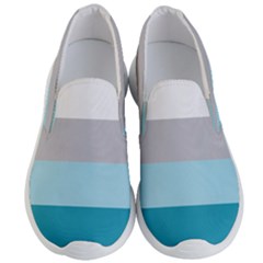 Blue Gray Striped Pattern Horizontal Stripes Men s Lightweight Slip Ons by yoursparklingshop