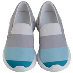 Blue Gray Striped Pattern Horizontal Stripes Kid s Lightweight Slip Ons