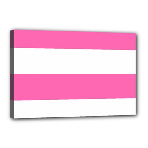 Horizontal Pink White Stripe Pattern Striped Canvas 18  X 12  by yoursparklingshop