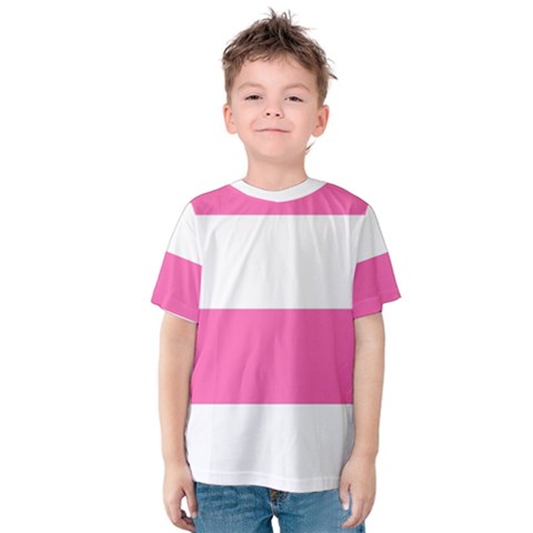 Horizontal Pink White Stripe Pattern Striped Kids  Cotton Tee by yoursparklingshop