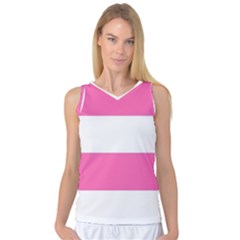 Horizontal Pink White Stripe Pattern Striped Women s Basketball Tank Top by yoursparklingshop