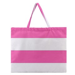 Horizontal Pink White Stripe Pattern Striped Zipper Large Tote Bag