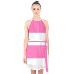 Horizontal Pink White Stripe Pattern Striped Halter Collar Waist Tie Chiffon Dress by yoursparklingshop