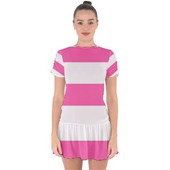 Horizontal Pink White Stripe Pattern Striped Drop Hem Mini Chiffon Dress by yoursparklingshop