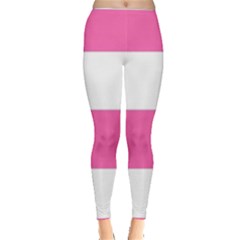 Horizontal Pink White Stripe Pattern Striped Inside Out Leggings by yoursparklingshop