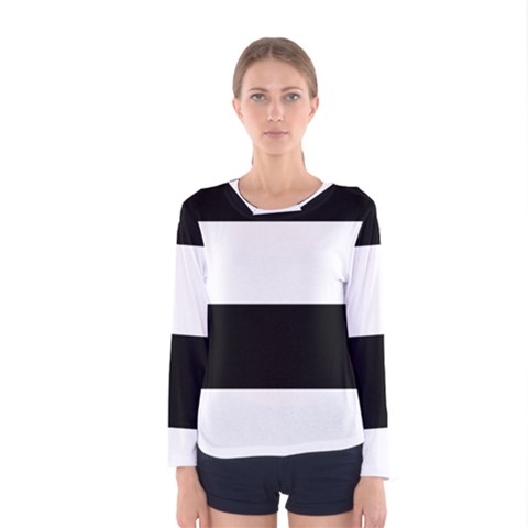 Black And White Striped Pattern Stripes Horizontal Women s Long Sleeve Tee by yoursparklingshop