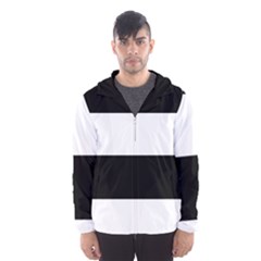 Black And White Striped Pattern Stripes Horizontal Hooded Wind Breaker (Men)