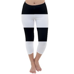 Black And White Striped Pattern Stripes Horizontal Capri Winter Leggings 