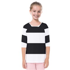 Black And White Striped Pattern Stripes Horizontal Kids  Quarter Sleeve Raglan Tee