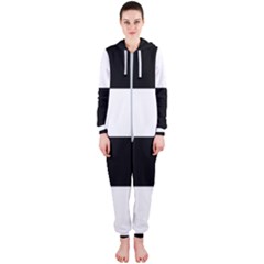 Black And White Striped Pattern Stripes Horizontal Hooded Jumpsuit (ladies)  by yoursparklingshop