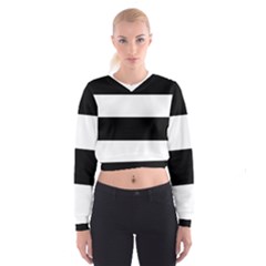 Black And White Striped Pattern Stripes Horizontal Cropped Sweatshirt by yoursparklingshop