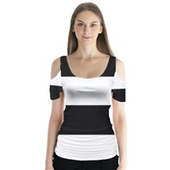 Black And White Striped Pattern Stripes Horizontal Butterfly Sleeve Cutout Tee 